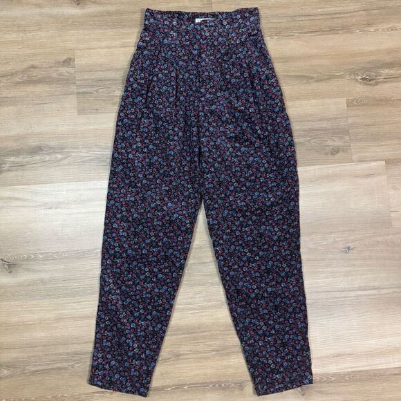 Vintage Stefano 8 High Rise Micro Floral Courduroy Pants Blue Purple Cottagecore - Picture 1 of 8